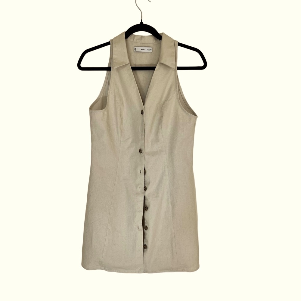 Cute Mango Sleeveless Mini Dress, Beige Linen Size 6 $10